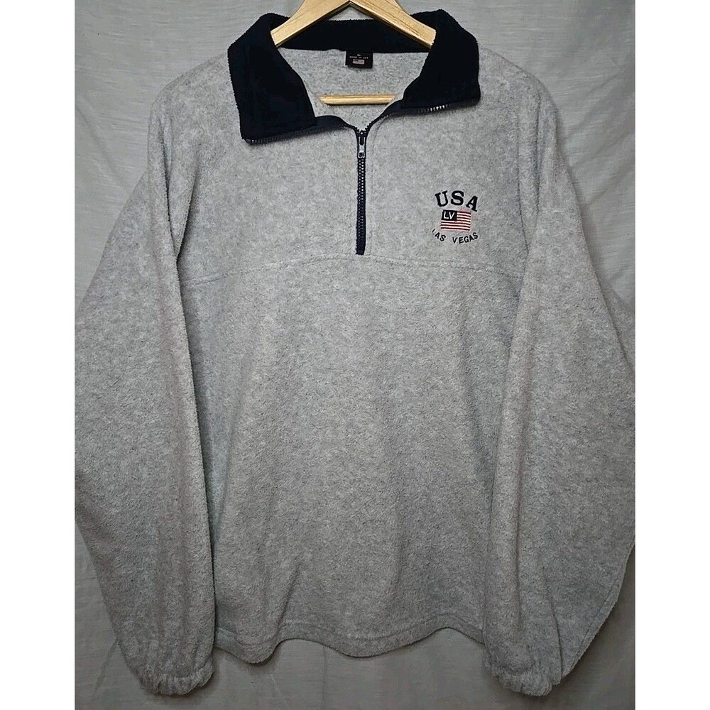 Las Vegas USA Fleece Pullover Quarter Zip, Men's Sz XL, Gray USA Made